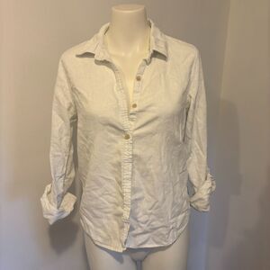 Orvis size Small Linen Rayon Blend Casual Neutral Lagenlook Button Down Shirt